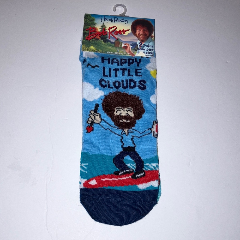 Bob‎ Ross Happy Little Clouds Socks - Low Cut- 2 pair Unisex